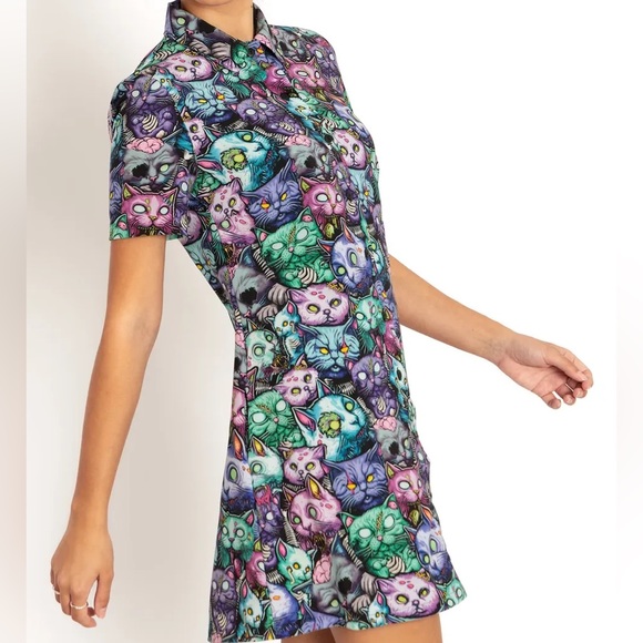 Blackmilk “ZOMBIE CATPOCALYPSE SHORT SLV SHIRT DRESS LIMITED” Size Medium M NWT - Picture 5 of 15